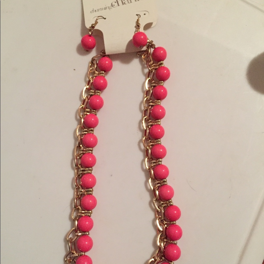 5-24 Charming Charlie pink gold beaded necklace set NEW NWT gift